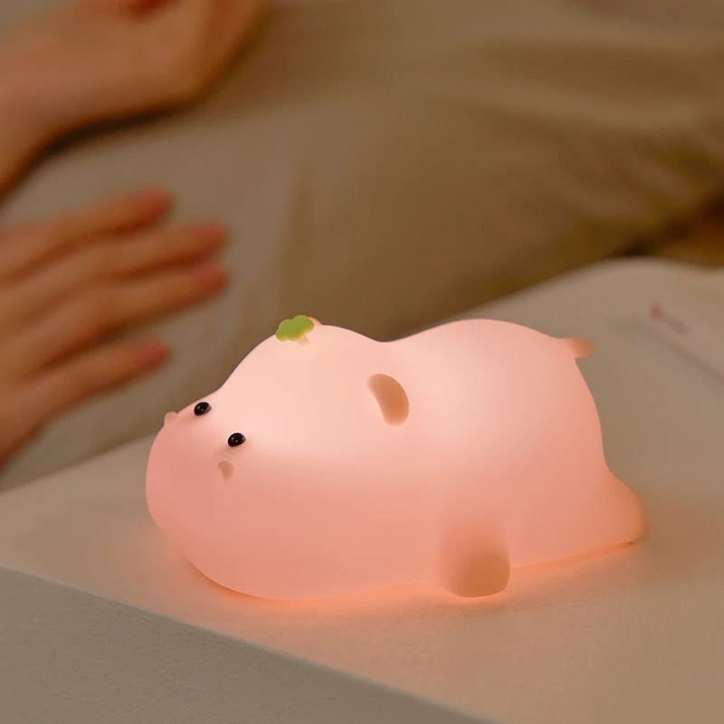 Pink Piggy and Hippo Night Light Cute